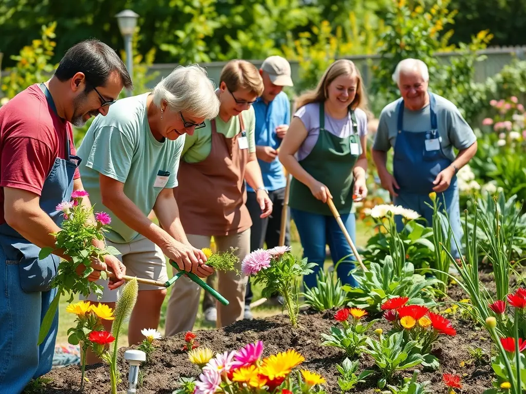 A heartwarming photo of SOTOBIS volunteers assisting a local senior center with creating a community garden, promoting intergenerational collaboration and sustainable living.