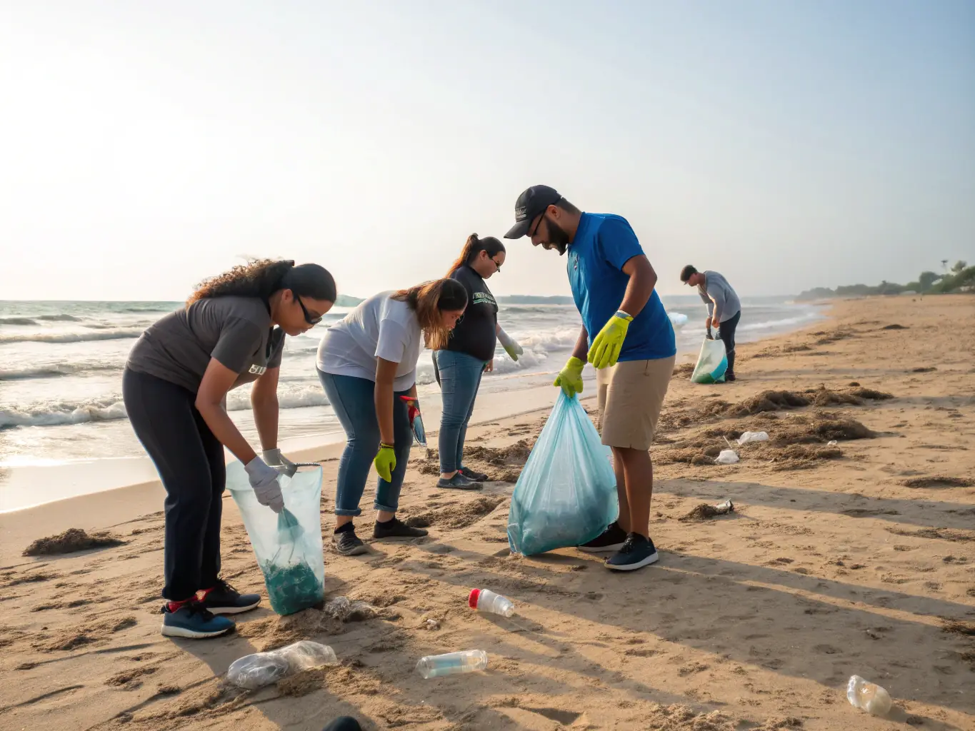 A captivating image of participants cleaning up a beach, showcasing SOTOBIS's dedication to preserving coastal ecosystems and reducing plastic pollution.