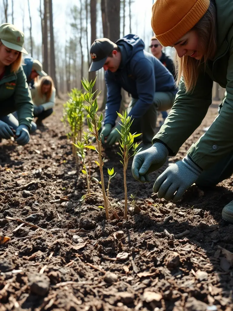 An image of participants planting trees during a SOTOBIS-organized reforestation event, highlighting the organization's commitment to environmental restoration and community involvement.
